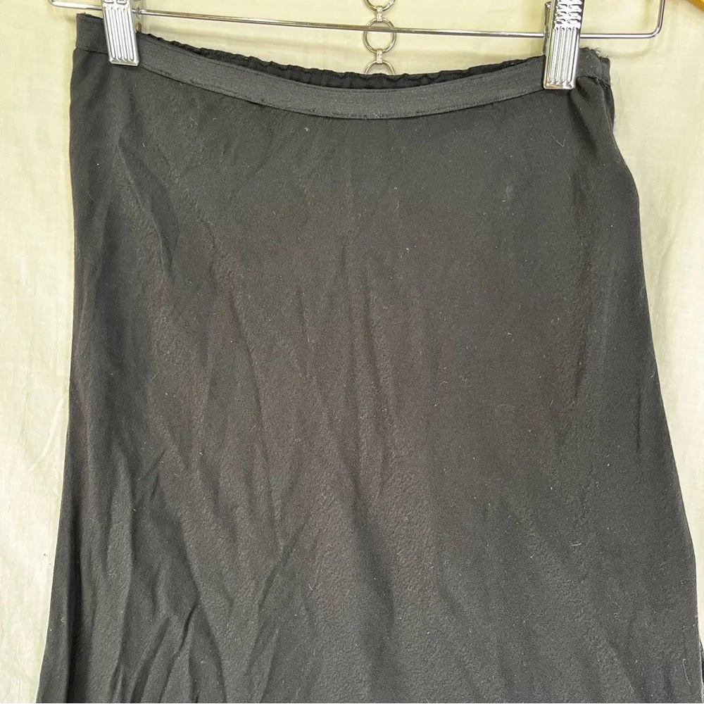 Vintage Black Slip Rayon Crepe Pink Wheels Simple Pull On Midi Slip Skirt Small
